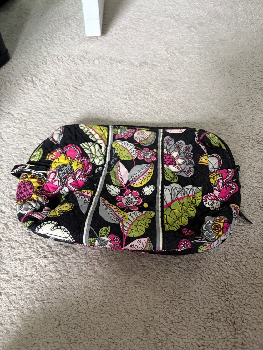 Vera Bradley Black Floral Large Cosmetic Bag Zip Pouch